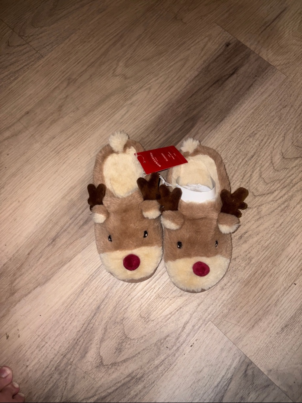 Wondershop Brown Plush Reindeer Kids Slippers with Red Nose